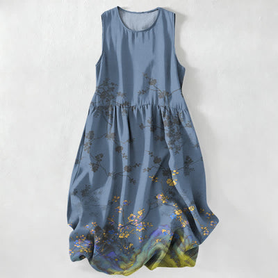 Buddha Stones Summer Casual Vintage Floral Branches Pattern Women's Summer Sleeveless Midi Dress With Pockets - SlateGray - US16，UK/AU20，EU48 (3XL) - image 5