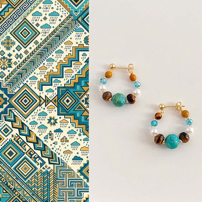 Buddha Stones Turquoise Tiger Eye Pearl Handmade Protection Earrings - Turquoise(Copper Plated With 925 Sterling Silver Posts) - image 0