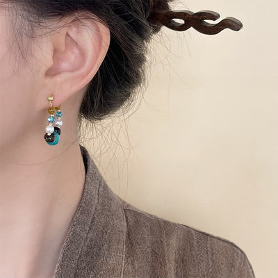 Buddha Stones Turquoise Tiger Eye Pearl Handmade Protection Earrings - image 2