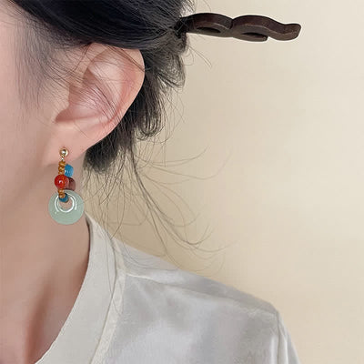 Buddha Stones Handmade Red Agate Aquamarine Black Rosewood Liuli Confidence Earrings - image 2