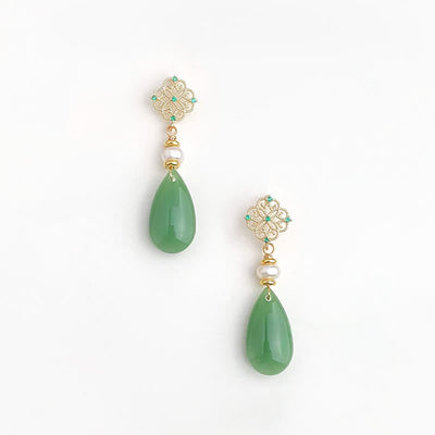 Buddha Stones Pearl Liuli Purity Teardrop Healing Earrings - image 1
