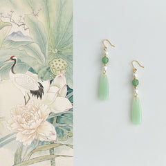 Buddha Stones Green Aventurine Pearl Liuli Teardrop Luck Earrings - Green Aventurine(Copper Plated With 925 Sterling Silver Posts) - image 0