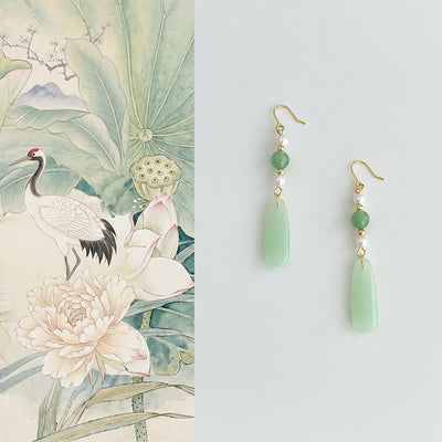 Buddha Stones Green Aventurine Pearl Liuli Teardrop Luck Earrings - Green Aventurine(Copper Plated With 925 Sterling Silver Posts) - image 0
