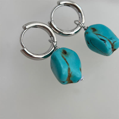 Buddha Stones Handmade Synthetic Turquoise Protection Tibetan Hoop Earrings - image 3