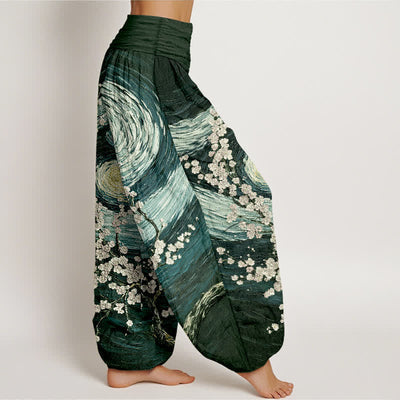 Buddha Stones Pure Cotton Starry Blossom Swirl Pattern Women's Elastic Waist Harem Pants - image 10