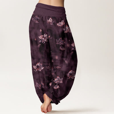 Buddha Stones Pure Cotton Vintage Lotus Floral Pattern Women's Elastic Waist Harem Pants - image 6
