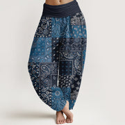 Foviel Reine Baumwolle Elegantes Paisley Muster Damen elastische Taille Harem Hose