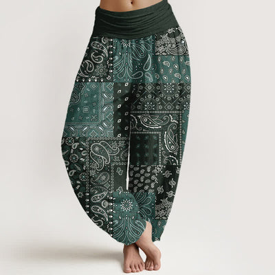 Buddha Stones Pure Cotton Elegant Paisley Pattern Women's Elastic Waist Harem Pants - DarkSlateGray - US16，UK/AU20，EU48 (3XL) - image 5