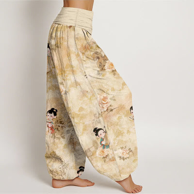 Buddha Stones Pure Cotton Vintage Floral Figure Pattern Women's Elastic Waist Harem Pants - image 2