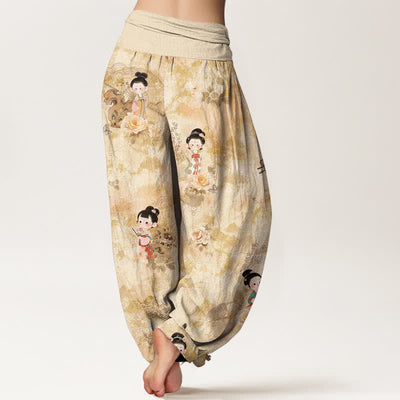 Buddha Stones Pure Cotton Vintage Floral Figure Pattern Women's Elastic Waist Harem Pants - image 1