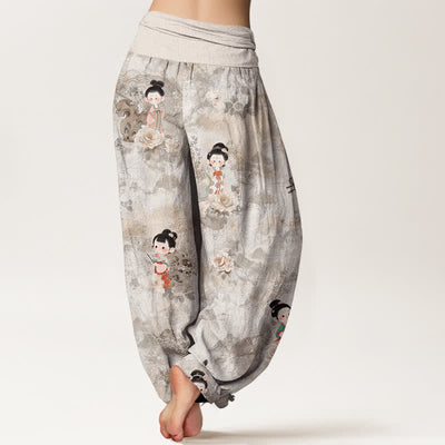 Buddha Stones Pure Cotton Vintage Floral Figure Pattern Women's Elastic Waist Harem Pants - image 6