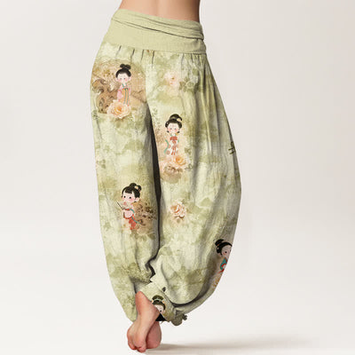 Buddha Stones Pure Cotton Vintage Floral Figure Pattern Women's Elastic Waist Harem Pants - image 9