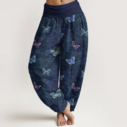 Foviel reine Baumwolle Schmetterlings-Vine Muster Damen elastische Taille Harem Hose