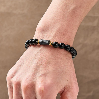 Buddha Stones Black Obsidian Black Tourmaline Protection Minimalist Round Bead Bracelet - image 13