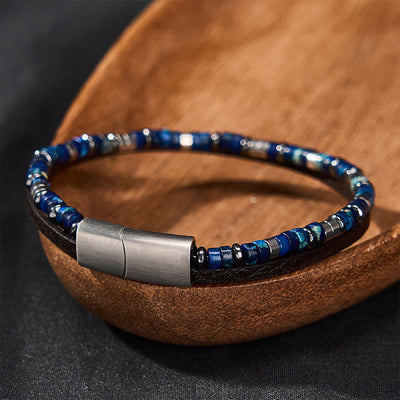 Buddha Stones Lapis Lazuli Truth Double Wrap Leather Bracelet - image 1