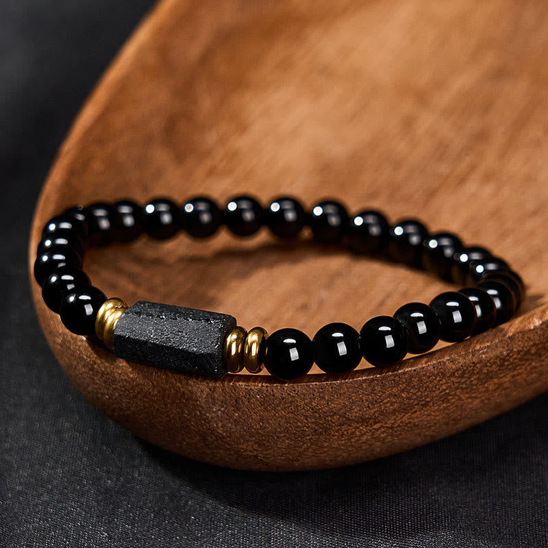 FREE Today: Protection and Transformation Black Obsidian Black Tourmaline Minimalist Round Bead Bracelet - image 2