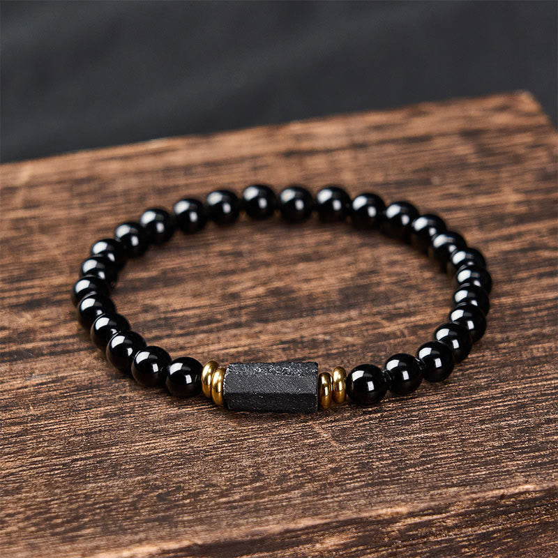 FREE Today: Protection and Transformation Black Obsidian Black Tourmaline Minimalist Round Bead Bracelet - image 1