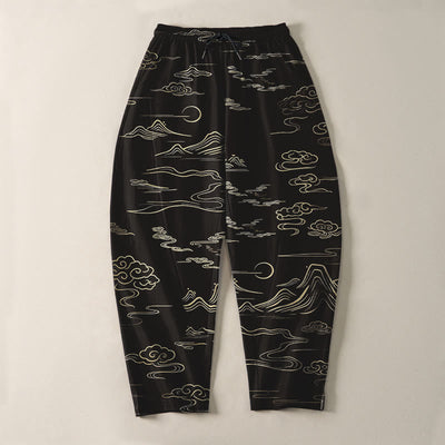 Buddha Stones Pure Cotton Cloud Mountain Wave Pattern Drawstring Men's Tapered Pants With Pockets - image 2