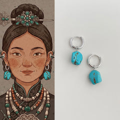 Buddha Stones Handmade Synthetic Turquoise Protection Tibetan Hoop Earrings - Turquoise(Copper Plated With 925 Sterling Silver Posts) - image 0