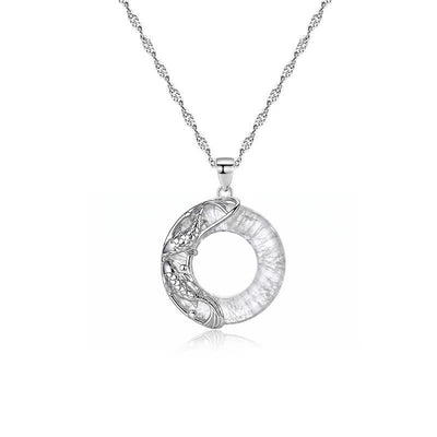 Buddha Stones Clear Quartz Koi Fish Luck Circular Peace Buckle Pendant Necklace - image 4