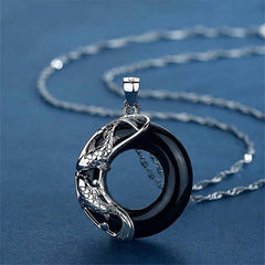 Buddha Stones Black Obsidian Koi Fish Luck Circular Peace Buckle Pendant Necklace - Black Obsidian(Purification♥Strength) - image 0