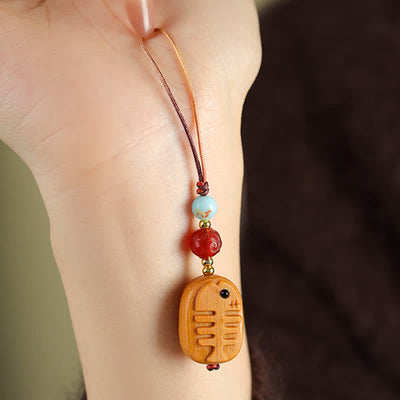 Buddha Stones Hand Carved Sandalwood Cat Fish Purification Keychains - image 8