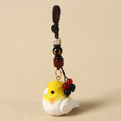 Buddha Stones Hand-Carved Natural Wood Cockatiel Om Mani Padme Hum Focus Keychains - Cockatiel Om Mani Padme Hum - image 0