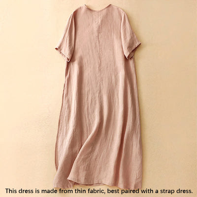 Buddha Stones Summer V-Neck Frog-Button Short Sleeve Women's Midi Dress - image 1