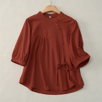 Buddha Stones Lace-up Buttons Design Women's Three Quarter Sleeve Shirt - Crimson - US14，UK/AU18，EU46 (2XL) - image 18