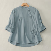 Foviel Lace-up Buttons Design Women's Three Quarter Sleeve Shirt