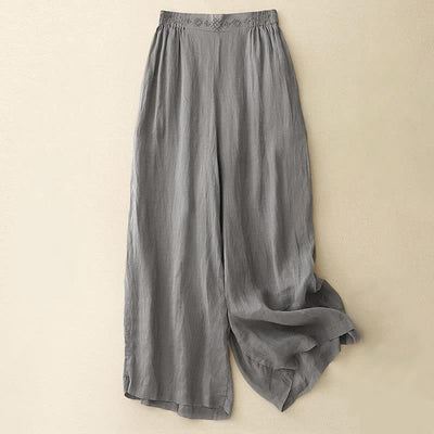Buddha Stones Geometric Embroidery Elastic Waist Women's Wide Leg Pants With Pockets - Gray - US12，UK/AU16，EU44 (2XL) - image 6