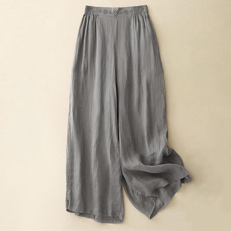 Buddha Stones Geometric Embroidery Elastic Waist Women's Wide Leg Pants With Pockets - Gray - US12，UK/AU16，EU44 (2XL) - image 6