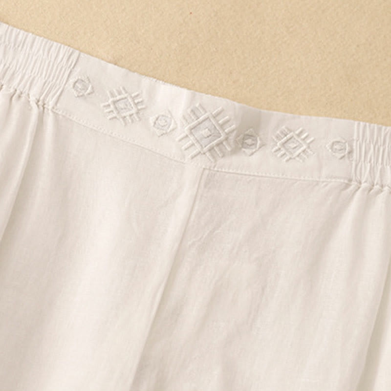 Buddha Stones Geometric Embroidery Elastic Waist Women's Wide Leg Pants With Pockets - image 21