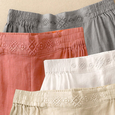 Buddha Stones Geometric Embroidery Elastic Waist Women's Wide Leg Pants With Pockets - image 26