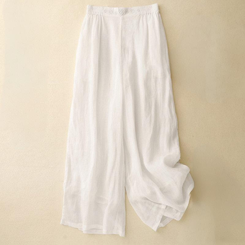 Buddha Stones Geometric Embroidery Elastic Waist Women's Wide Leg Pants With Pockets - White - US12，UK/AU16，EU44 (2XL) - image 20