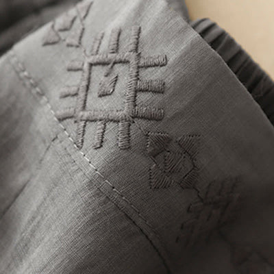 Buddha Stones Geometric Embroidery Elastic Waist Women's Wide Leg Pants With Pockets - image 10