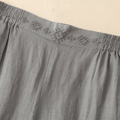 Buddha Stones Geometric Embroidery Elastic Waist Women's Wide Leg Pants With Pockets - image 9