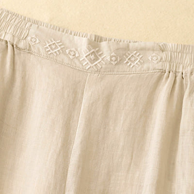 Buddha Stones Geometric Embroidery Elastic Waist Women's Wide Leg Pants With Pockets - image 14