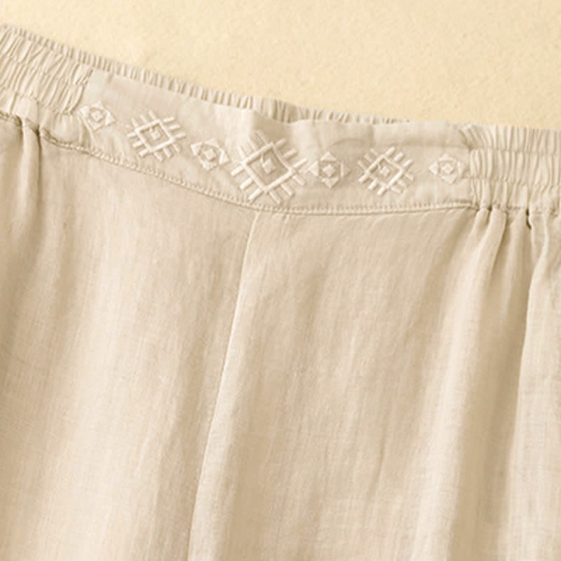 Buddha Stones Geometric Embroidery Elastic Waist Women's Wide Leg Pants With Pockets - image 14