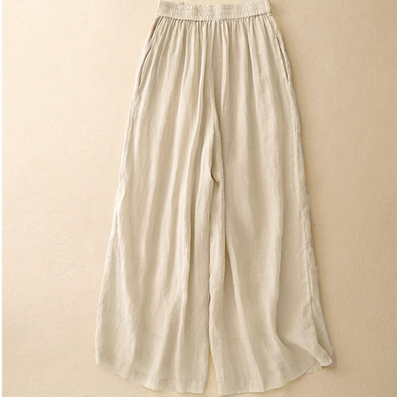 Buddha Stones Geometric Embroidery Elastic Waist Women's Wide Leg Pants With Pockets - image 12