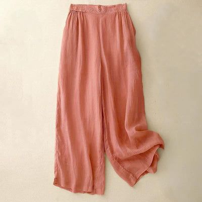 Buddha Stones Geometric Embroidery Elastic Waist Women's Wide Leg Pants With Pockets - LightSalmon - US12，UK/AU16，EU44 (2XL) - image 0