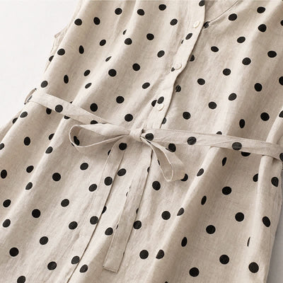 Buddha Stones Summer Polka Dot V-Neck Lace-up Women's Knee Length Dress With Pockets - image 15