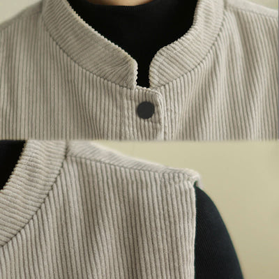 Buddha Stones Plain Sleeveless Women's Vest Corduroy Waistcoat With Pockets - image 6