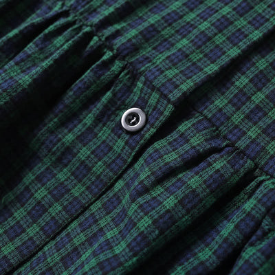 Buddha Stones Long Sleeve Plaid Simple Buttons Ruffled Design Midi Dress With Pockets - image 2