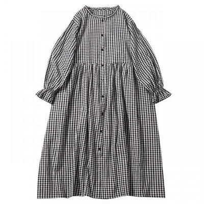 Buddha Stones Long Sleeve Plaid Simple Buttons Ruffled Design Midi Dress With Pockets - image 19