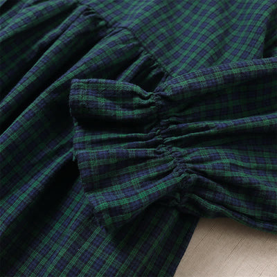 Buddha Stones Long Sleeve Plaid Simple Buttons Ruffled Design Midi Dress With Pockets - image 5