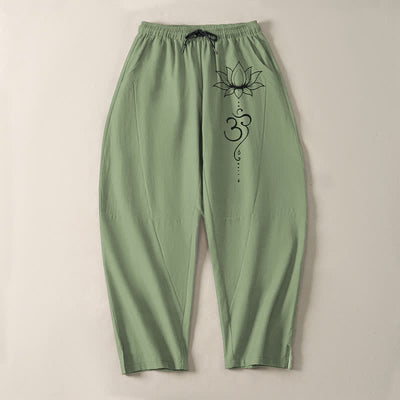 Buddha Stones Pure Cotton Lotus Om Pattern Drawstring Men's Tapered Pants With Pockets - image 9