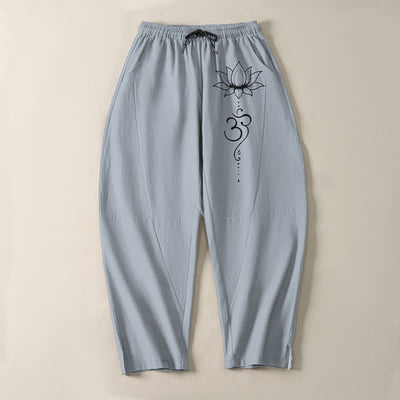 Buddha Stones Pure Cotton Lotus Om Pattern Drawstring Men's Tapered Pants With Pockets - image 13