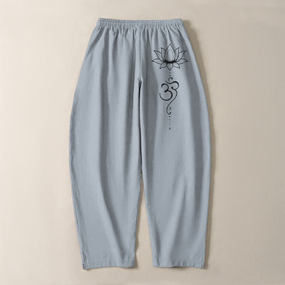 Buddha Stones Pure Cotton Lotus Om Pattern Drawstring Men's Tapered Pants With Pockets - image 14