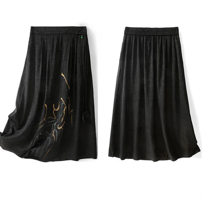 Buddha Stones Spring Summer Boho Drawstring Black Abstract Lines Women's Skirts - image 2